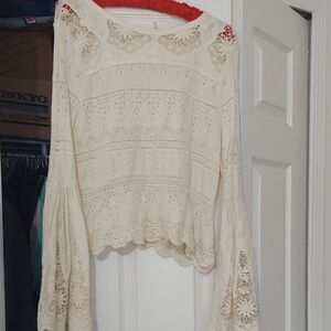 Free People Cream Lace Blouse with Bell Sleeves